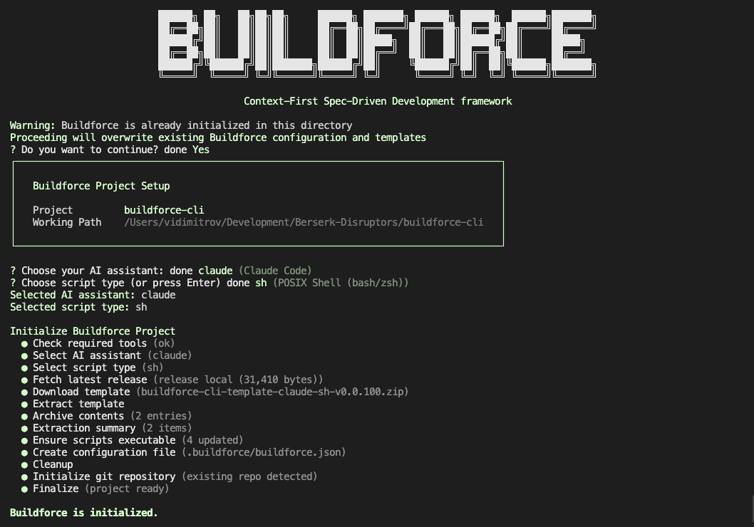 Buildforce initialization screenshot
